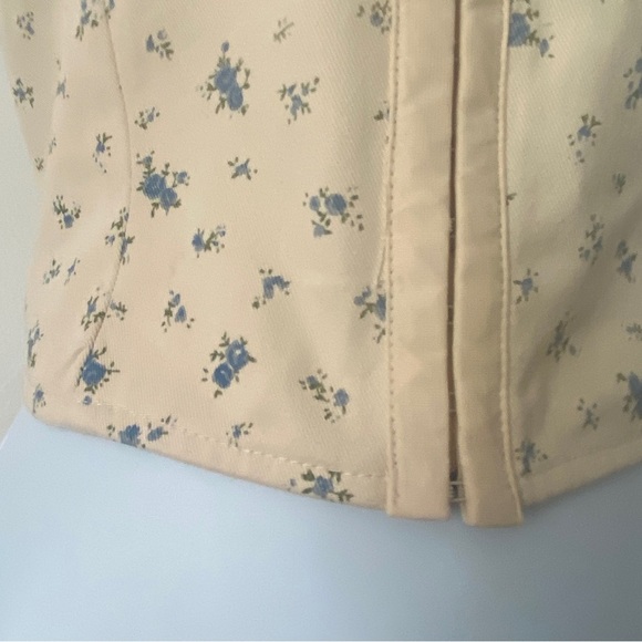 100% Cotton Cream & Blue Floral Square Neck Corset Cottagecore Tank Top Size XS - Picture 7 of 8